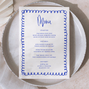 Retro Hand Getrokken Blauw Frans Huwelijk Menu