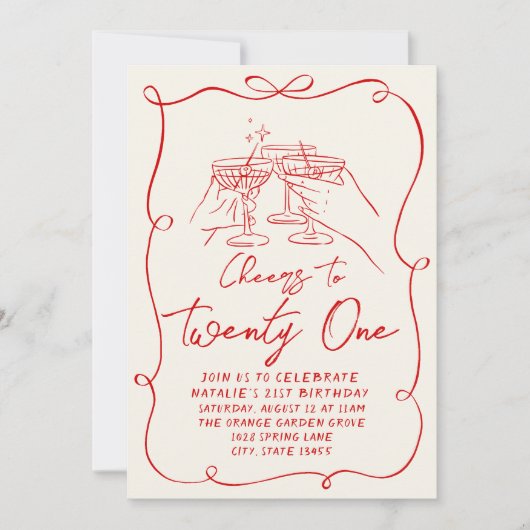 Retro Hand getrokken boog juicht tot eenentwintig Kaart (Voorkant)