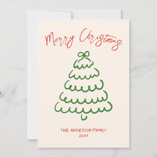 Retro  Hand getrokken Boog Tree Unique Christmas Feestdagenkaart (Voorkant)