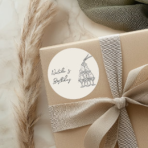 Retro Hand getrokken Champagne Tower Verjaardagsfe Ronde Sticker