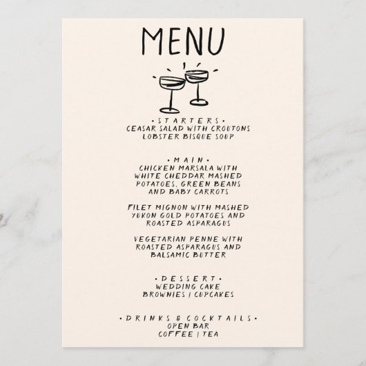 Retro Hand getrokken champagneglazen eigenzinnige  Menu (Voorkant)