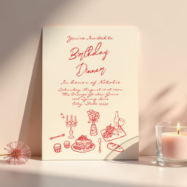 Retro Hand Getrokken Coquette Verjaardag Diner Par Kaart