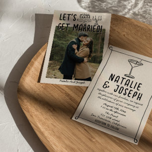 Retro Hand Getrokken Geschreven Cocktail Foto Wedd Kaart