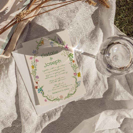 Retro Hand Getrokken Kleurrijke Bloemen Krans Trou Kaart