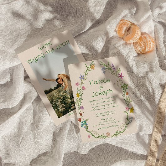 Retro Hand Getrokken Kleurrijke Bloemen Krans Trou Kaart