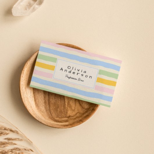 Retro Hand getrokken Kleurrijke Strepen Pastel Boh Visitekaartje