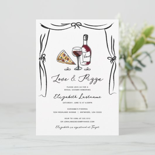 Retro Hand getrokken liefde en Pizza Vrijgezellenf Kaart (Staand voorkant)