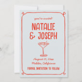 Retro Hand Getrokken Rood Blauw Cocktail Foto Huwe Save The Date (Voorkant)