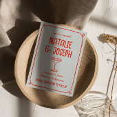 Retro Hand Getrokken Rood Blauw Cocktail Foto Huwe Save The Date