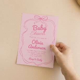 Retro Hand getrokken Roze Coquette Baby Meisje Dou Kaart