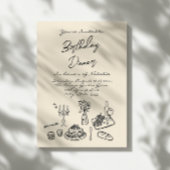 Retro Hand getrokken Verjaardag Diner Party Modern Kaart