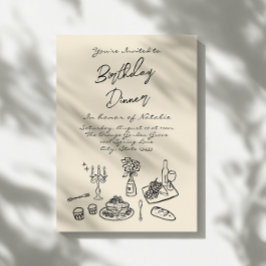 Retro Hand getrokken Verjaardag Diner Party Modern Kaart