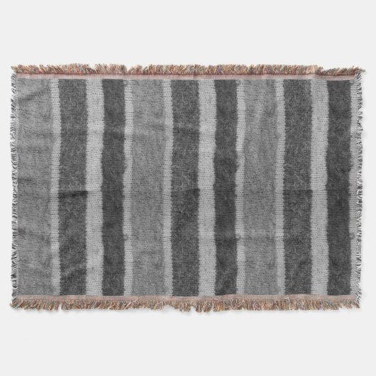 retro - handgebreide zwarte en witte strepen deken (Voorkant)