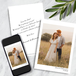 Retro handgeschreven minimalistische foto bruiloft save the date