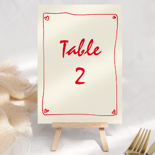 Retro Handgeschreven Rood Trouwtafel Nummer Kaart