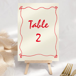 Retro Handgeschreven Rood Trouwtafel Nummer Kaart