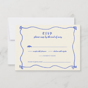 Retro Handgeschreven Whimsical Blauwe Huwelijk RSVP Kaartje
