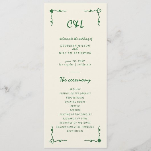 Retro Handgeschreven Whimsical Green Flat Programm Programma (Voorkant)