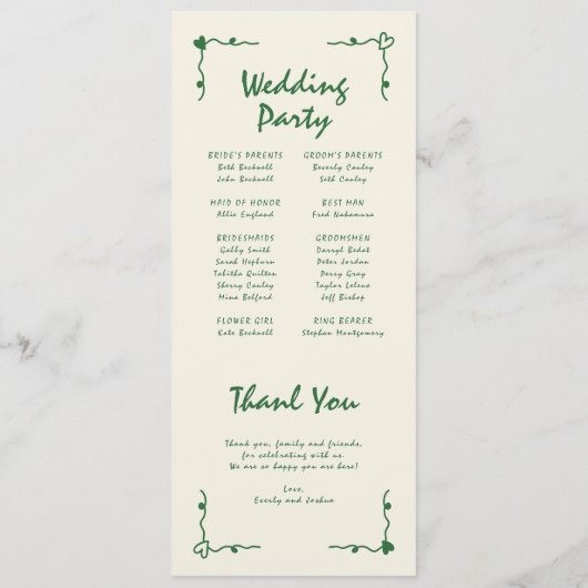 Retro Handgeschreven Whimsical Green Flat Programm Programma (Achterkant)