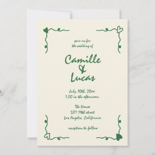 Retro Handgeschreven Whimsical Groene Bruiloft Kaart