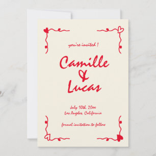Retro Handgeschreven Whimsical Red Sla de data op Kaart