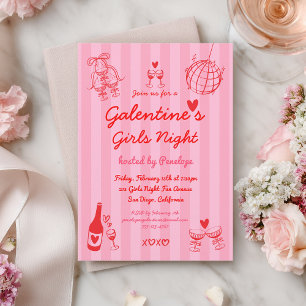 Retro handgetekend Galentine's Meidenavondfeestje Kaart