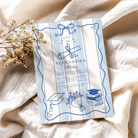 Retro handgetekende blauw Afstuderen Kaart