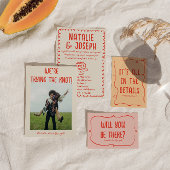 Retro handgetekende cake funky unieke bruiloft kaart