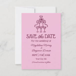 Retro handgetekende champagne toren foto bruiloft save the date