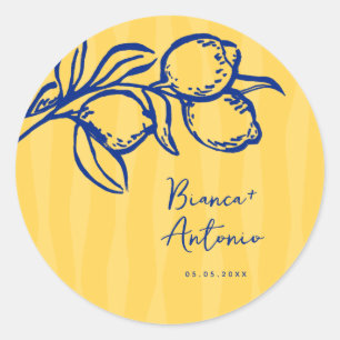 Retro Handgetekende Handgeschreven Blauwe Italiaan Ronde Sticker
