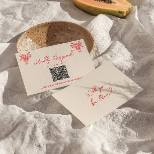 Retro handgetekende rode unieke QR-code trouw-RSVP RSVP Kaartje