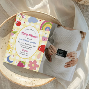 Retro handgetekende vreemde baby shower foto kaart