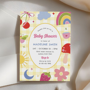 Retro handgetekende vreemde baby shower kaart