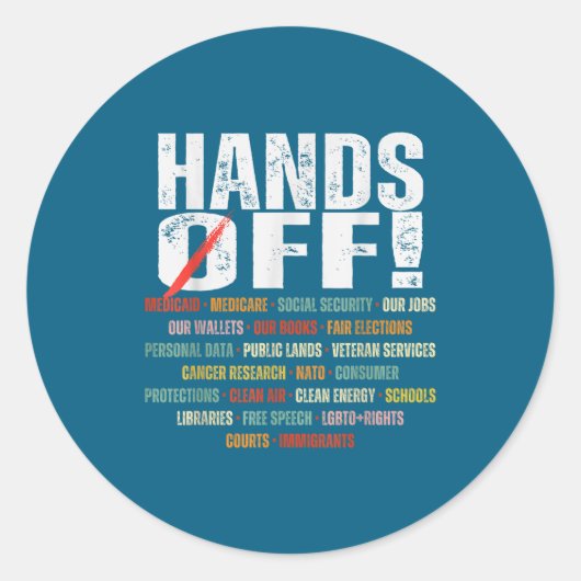 Retro Hands Off Protest Public Lands Medicare Patr Ronde Sticker (Voorkant)