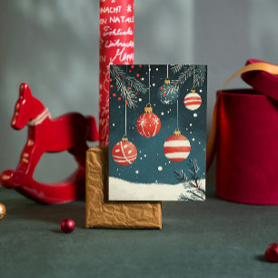 Retro Hangende Sierbollen Rood Wit Kerstballen Ker Feestdagenkaart