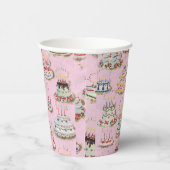  Retro Happy Birthday Cakes Papieren Bekers (Rechts)