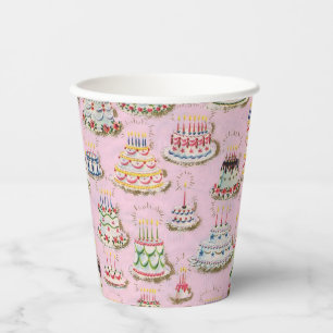 Retro Happy Birthday Cakes Papieren Bekers