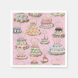 Retro Happy Birthday Cakes Servet