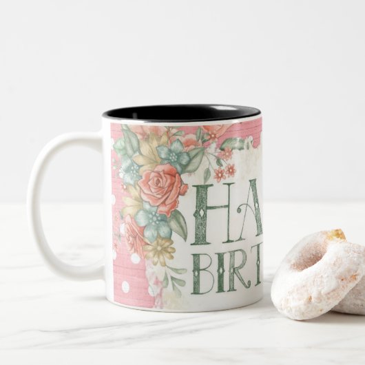 Retro Happy Birthday Coffee Mug (Avec donut)
