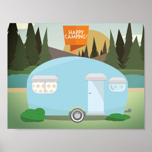 Retro Happy Camping, Poster Vintage Camper (Devant)