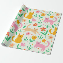 Retro Happy Cats met Oranje rode en perzikbloemen