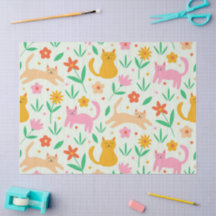 Retro Happy Cats met Oranje rode en perzikbloemen
