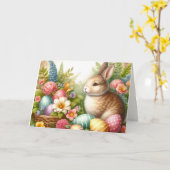 Retro Happy Easter Rabbit / Carte de voeux familia (Fleur jaune)