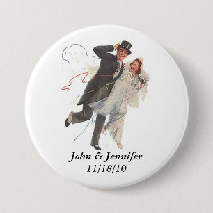 Retro Happy Elated Wedding Couple-cadeautjes Ronde Button 7,6 Cm