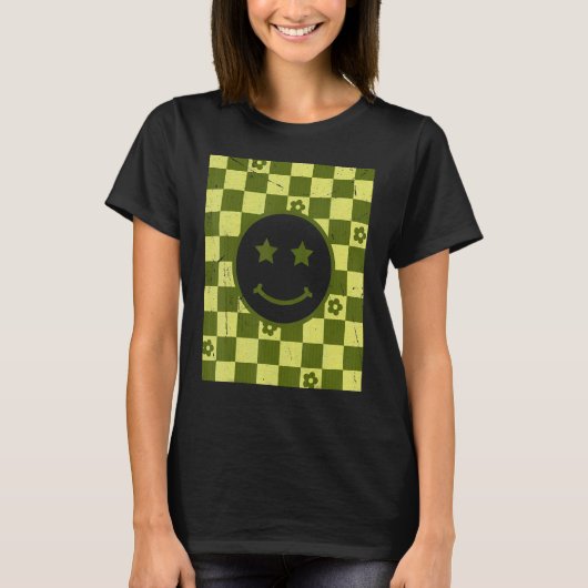 Retro Happy Face Checkered Pattern 1 T-shirt (Voorkant)