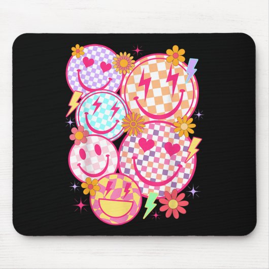 Retro Happy Face Checkered Pattern Smile Face Tren Muismat (Voorkant)