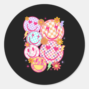 Retro Happy Face Checkered Pattern Smile Face Tren Ronde Sticker