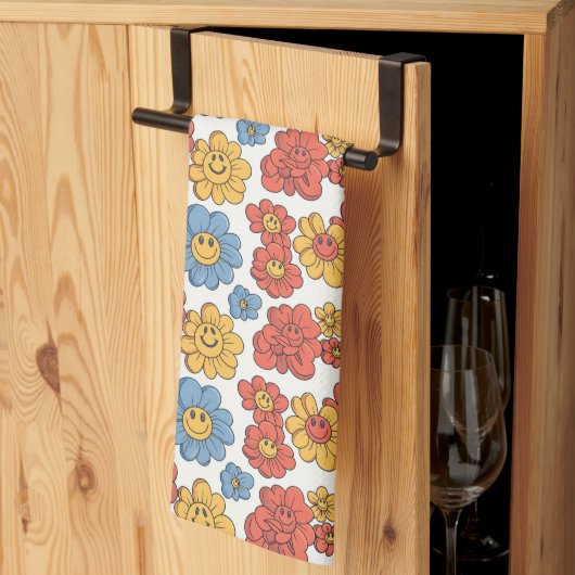 Retro Happy Face Florals  Theedoek (Derde Gevouwen)