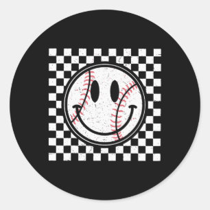 Retro Happy Face Game Dag Baseball Patroon Glimlac Ronde Sticker