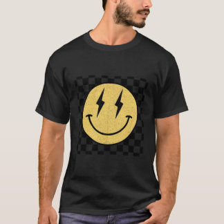 Retro Happy Face Shirt Gecontkered Pattern Smile F
